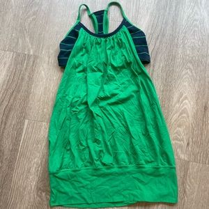 Green and navy lululemon racerback tank top with connected bra